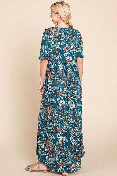 BOMBOM Printed Shirred Maxi Dress - Hovatok