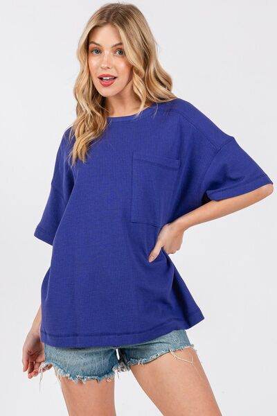 Cesfemme Textured Drop Shoulder T-Shirt - Hovatok