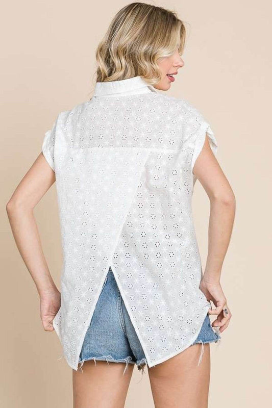 Culture Code Eyelet Crisscross Back Button Up Shirt - Hovatok