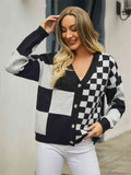 Angel Wings Plaid V-Neck Dropped Shoulder Cardigan - Hovatok