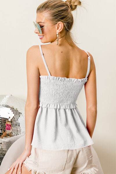 BiBi Ruffle Edge Smocking Babydoll Cami - Hovatok