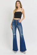 RISEN Distressed Button-Fly Flare Jeans - Hovatok