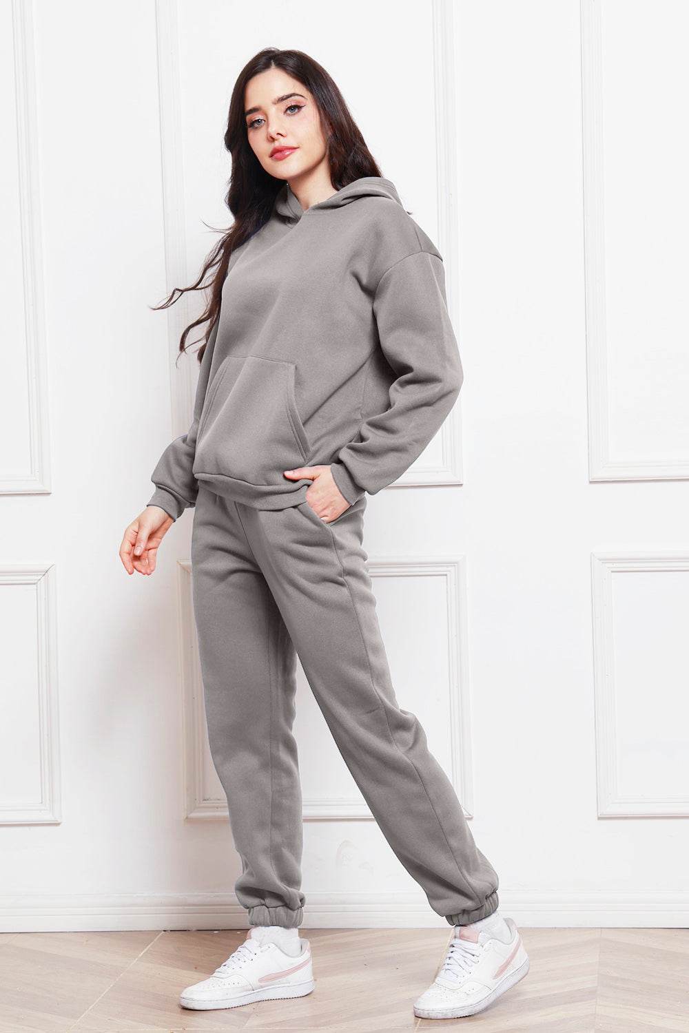 Drop Shoulder Long Sleeve Hoodie and Pants Set - Hovatok