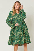 Double Take Full Size Printed Ruffle Hem Long Sleeve Tiered Dress - Hovatok