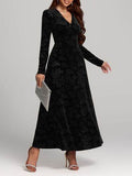 Rose Print V-Neck Long Sleeve Dress - Hovatok