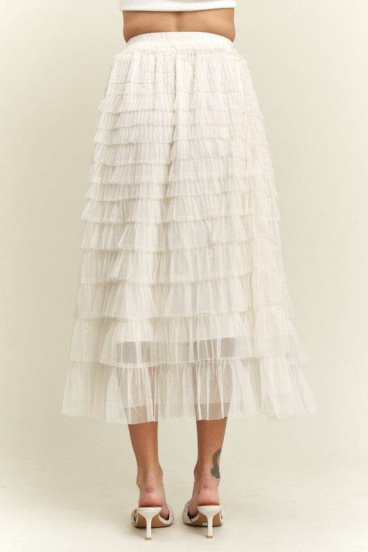 ADORA Elastic Waist Layered Mesh Midi Skirt - Hovatok
