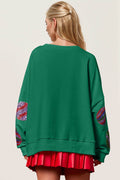 Double Take Christmas Element Sequin Round Neck Long Sleeve Sweatshirt - Hovatok