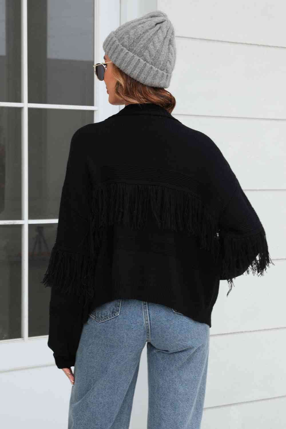 Angel Wings Fringe Trim Open Front Cardigan - Hovatok