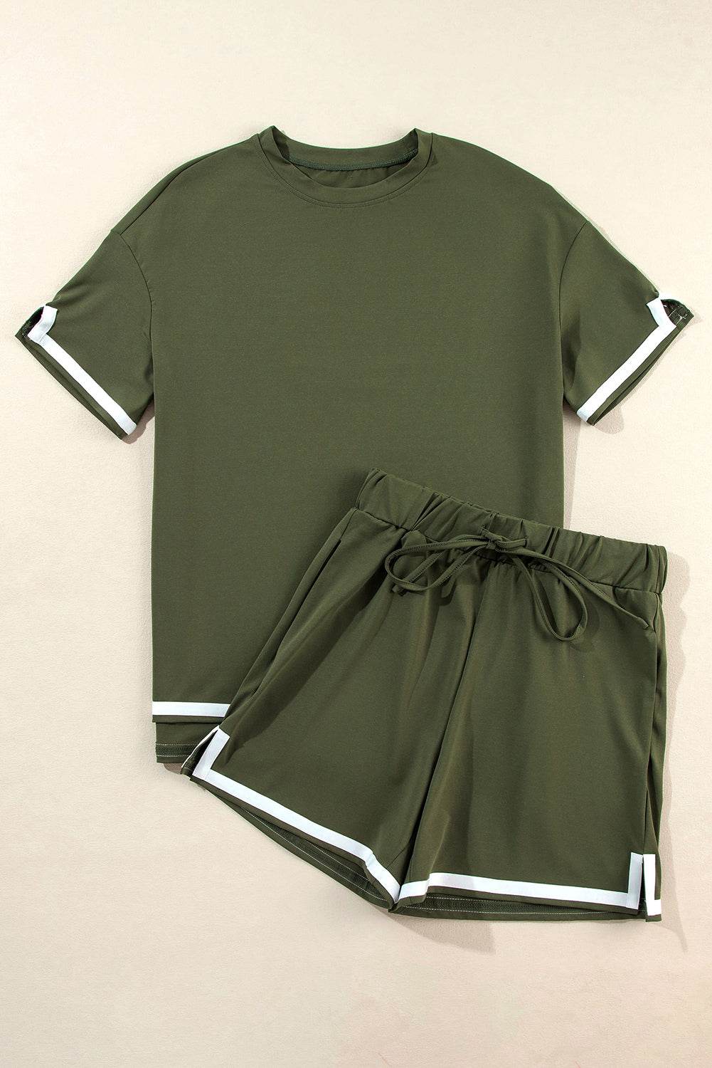 Contrast Trim Tee and Shorts Set - Hovatok