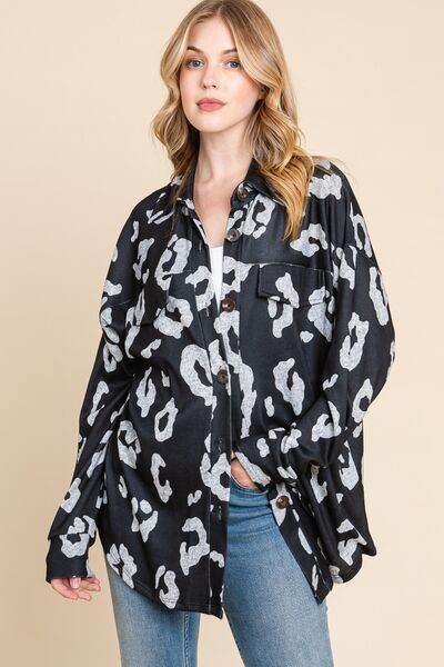 BOMBOM Animal Print Button Up Knit Shacket - Hovatok