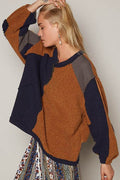 POL Color Block Half Zip Dropped Shoulder Sweatshirt - Hovatok