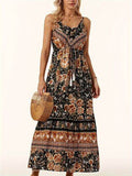 Printed Scoop Neck Midi Cami Dress - Hovatok