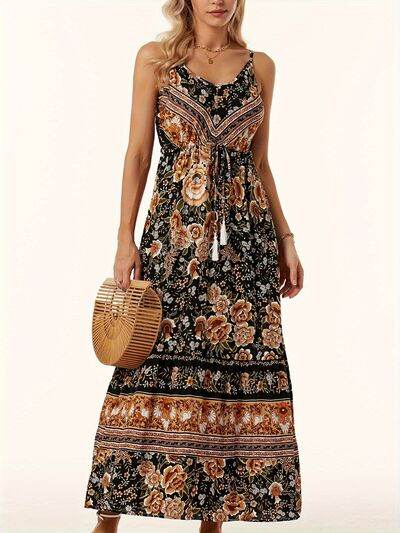 Printed Scoop Neck Midi Cami Dress - Hovatok