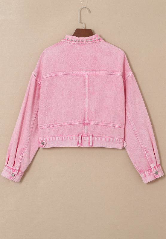 Studded Button Up Denim Jacket - Hovatok