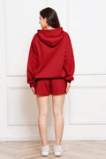 Drop Shoulder Long Sleeve Hoodie and Shorts Set - Hovatok