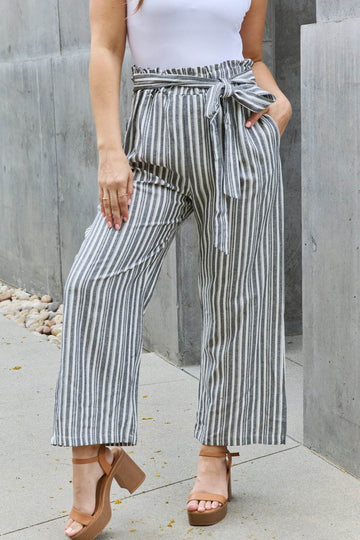 Heimish Find Your Path Full Size Paperbag Waist Striped Culotte Pants - Hovatok