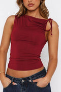 Ruched Tied Solid Color Tank - Hovatok