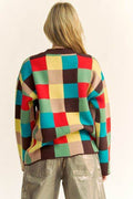 Davi & Dani Color Block Checkered Dropped Shoulder Sweater - Hovatok