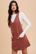 Annie Wear V-Neck Adjustable Strap Denim Overall Dress with Pockets - Hovatok