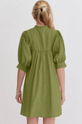 Oh Frill Notched Puff Sleeve Babydoll Mini Dress - Hovatok