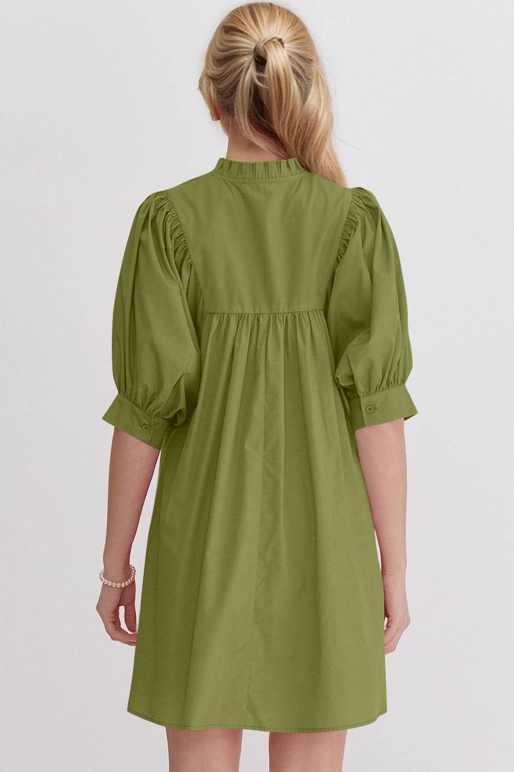 Oh Frill Notched Puff Sleeve Babydoll Mini Dress - Hovatok
