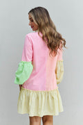 Davi & Dani Flying Colors Full Size Colorblock Long Sleeve Shirt Dress - Hovatok