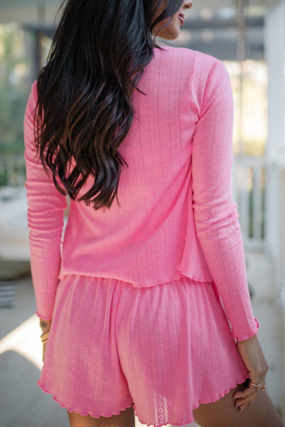 Button Down Cardigan, Cami and Shorts Set - Hovatok