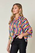 Double Take Full Size Geometric Notched Dolman Sleeve Top - Hovatok