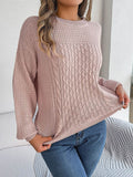 Cable-Knit Round Neck Long Sleeve Sweater - Hovatok