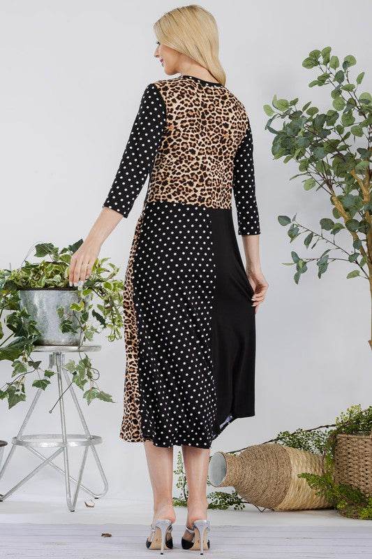 Celeste Full Size Multi Pattern Front Tie Midi Dress Plus Size - Hovatok
