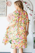 Heimish Full Size Half Sleeve Multi Color Floral Open Cardigan Plus Size - Hovatok