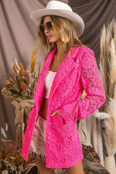 BiBi Single-Breasted Long Sleeve Lace Blazer - Hovatok
