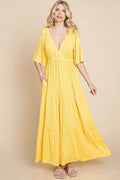 Culture Code Backless Plunge Half Sleeve Tiered Dress - Hovatok