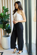 Dress Day Marvelous in Manhattan One-Shoulder Jumpsuit in White/Black - Hovatok