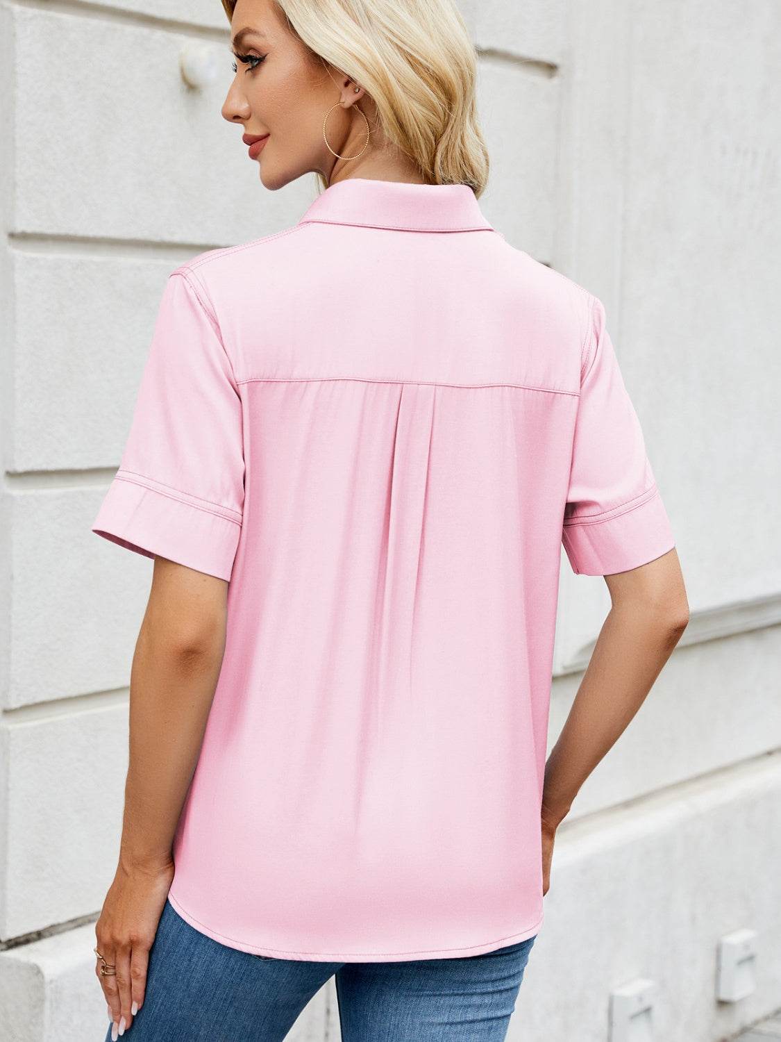 Collared Neck Short Sleeve Shirt - Hovatok
