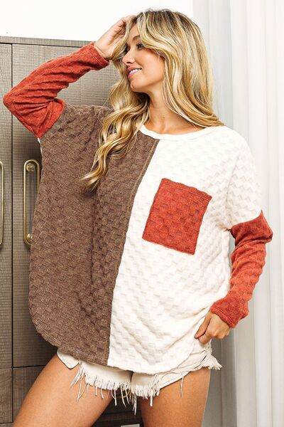 BiBi Color Block Brushed Checker Top - Hovatok