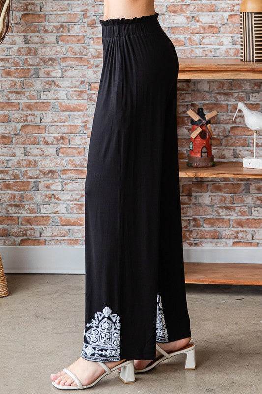 Heimish Full Size Solid Damask Casual Pants Plus Size - Hovatok