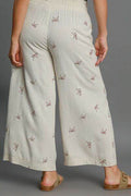 Umgee Full Size Lace Drawstring Embroidered Bow Wide Leg Pants Plus Size - Hovatok