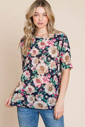 BOMBOM Floral Round Neck T-Shirt - Hovatok