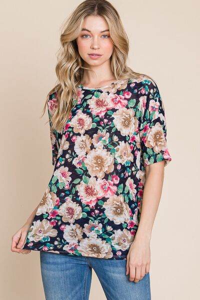 BOMBOM Floral Round Neck T-Shirt - Hovatok