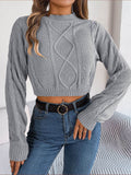 Cable-Knit Round Neck Cropped Sweater - Hovatok