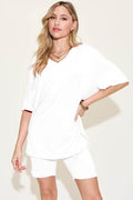 Basic Bae Bamboo Full Size V-Neck Drop Shoulder T-Shirt and Shorts Set - Hovatok
