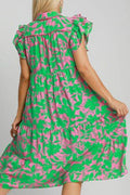 Umgee Full Size Floral Collared Ruffle Cap Sleeve Midi Dress Plus Size - Hovatok