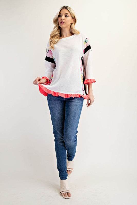 Celeste Full Size Ruffle Sleeve Color Block Top Plus Size - Hovatok