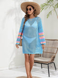 Openwork Contrast Long Sleeve Cover-Up - Hovatok