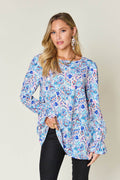 Double Take Full Size Printed Flounce Sleeve Blouse - Hovatok