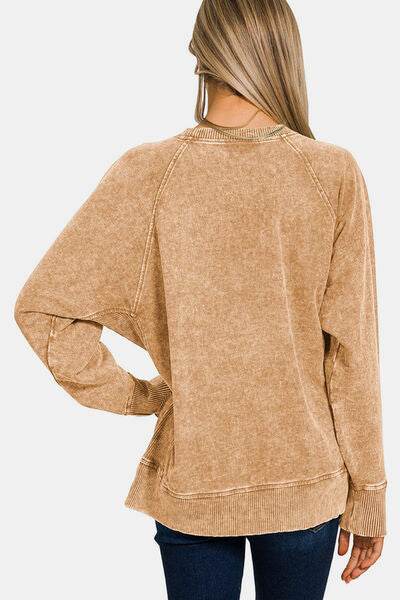 Zenana Pocketed Round Neck Sweatshirt - Hovatok