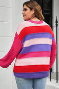Plus Size Color Block Pom-Pom Trim Sweater - Hovatok