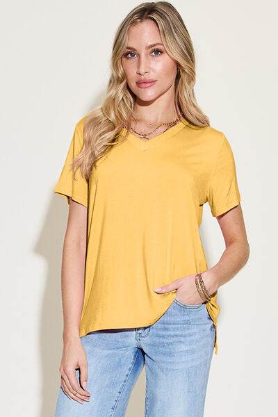 Basic Bae Bamboo Full Size V-Neck High-Low T-Shirt - Hovatok