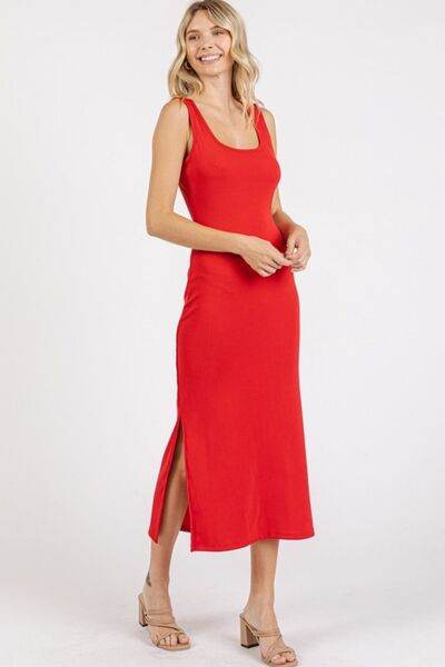 Mittoshop Side Slit Wide Strap Midi Tank Dress - Hovatok